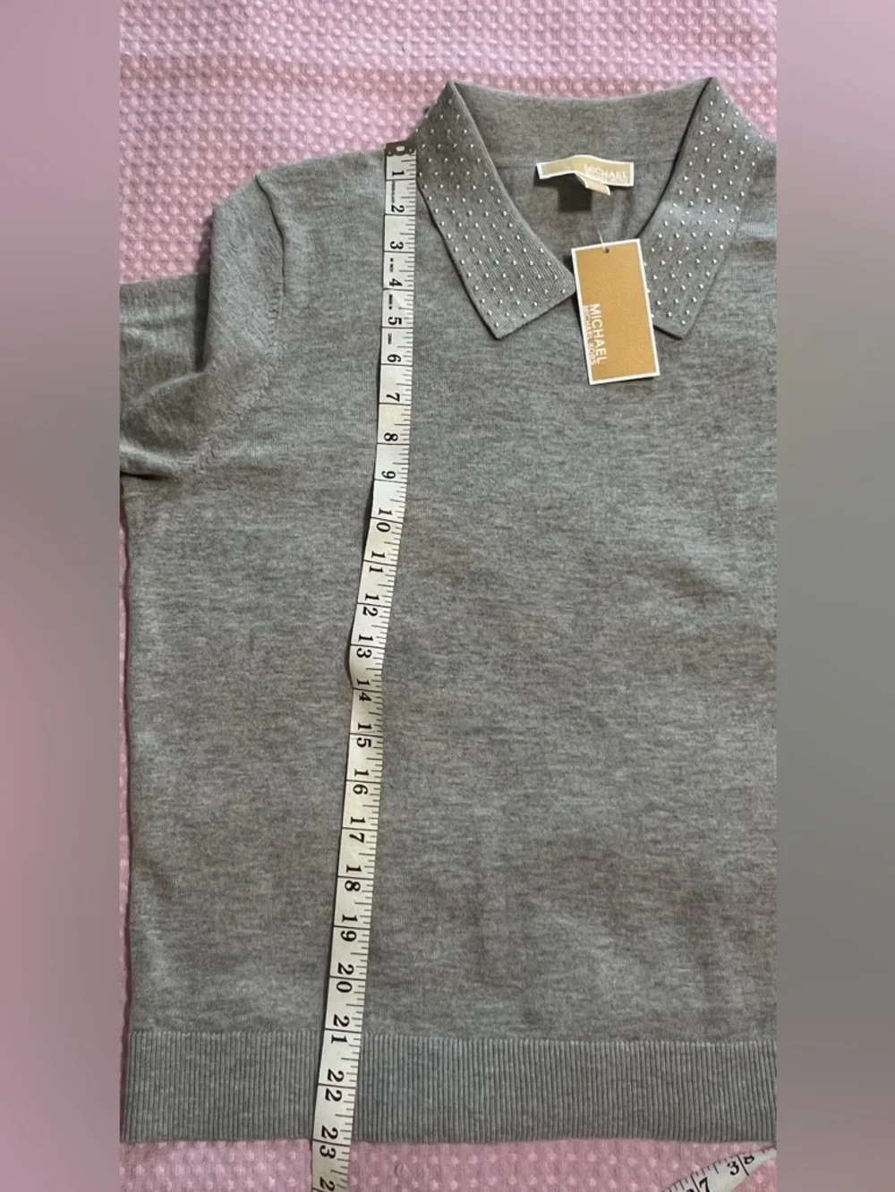 Michael Kors Gray Short-Sleeve Knit Polo Sweater